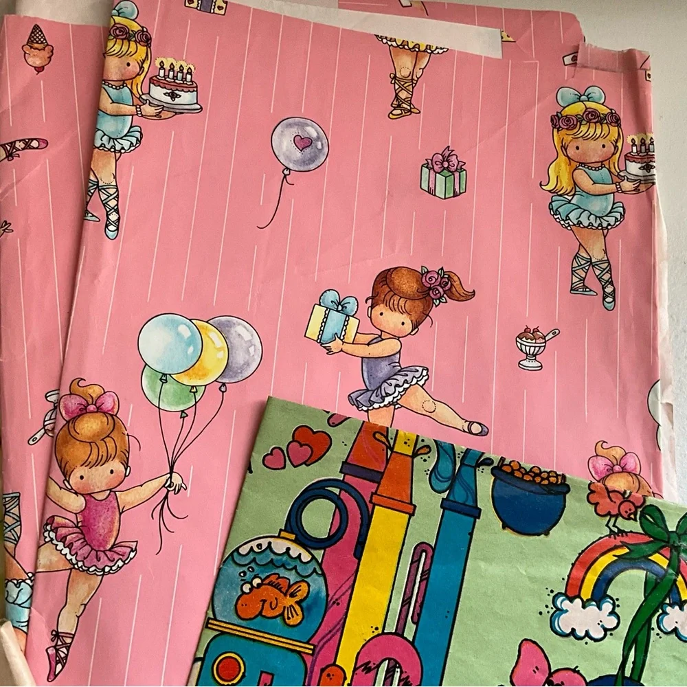 Vintage NOS Lot of 5 Cleo Gift Wrap Baby Shower Kid’s Party Wrapping Paper